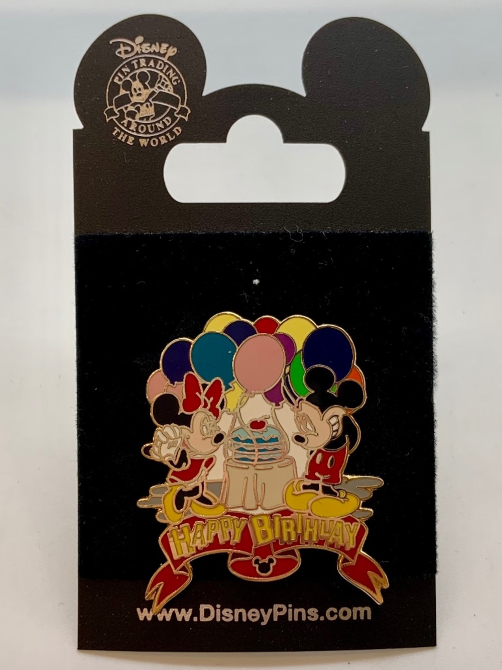 Disney Parks Mickey and Minnie Mouse Happy Birthday Balloon Cake Pin
